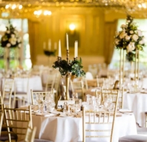 Elegant banquet hall with candlelit tables and floral centrepieces at Fernhill House Hotel.
