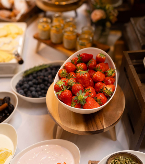 Fresh fruit and breakfast spread at Fernhill House Hotel.