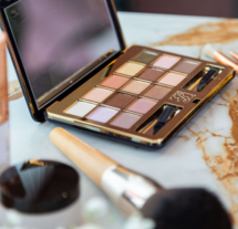 Makeup palette on a marble surface in Fernhill House Hotel.